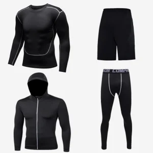 Men's Compression Fitness Apparel Tights 4-Piece Set Breathable Elastic Waist Yoga Wear