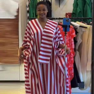 Vestido Casual Listrado Solto de Mulheres Africanas da Primavera