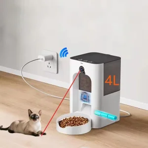 2K Camera Pet Feeder for Cats Dogs with Laser Tease Interactive Function 2-in-1 Food Dispenser with Camera Cat Dog Motion Monitoring APP Control Feeder