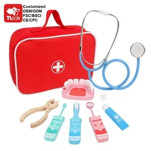 Wooden Doctor Kit Pretend Play Hospital Toy Set Stethoscope Educational Role Play Gift for Kids Toddlers Children CE EN71