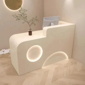 MultiColor Custom Logo Modern Luxury Wood Reception Desk Service Counter with LED Light for Hotel School Commercial Use