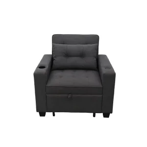 Single Chair Pull out Sleeper Bed Convertible Armchair Living Room Sofa Bed with Cup Holders