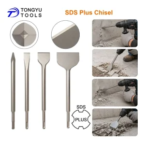 SDS Plus Chisel Set 4 Pcs - 40CrMo Alloy Steel Point, Flat &amp; Wide Blades for Tile Mortar Cement Brick Concrete Masonry Removal