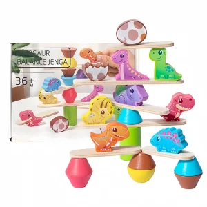 Colorful Wooden Dinosaur Stacking Game