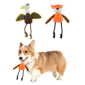 Pet Accessories Plush Stuffed Fox Eagle Cotton Rope Squeaky Soft Dog Toys Wholesale