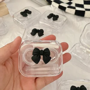 Eyeshare Plastic TransparentBow tie Case Cosmetic Color Contact Lens Case box With Tweezers