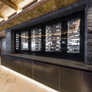 Royal Metal Industrial-Style Black Metal &amp; Glass Wine Cooler Cabinet with Bar Counter