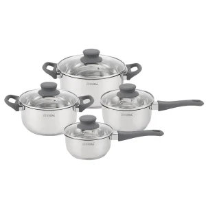 Top Sale 8PCS Soft Touch Handle Glass Lid Induction Bottom Cookware Set