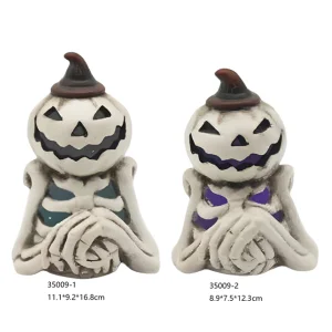 Wholesale White Pumpkin Skull Face Ceramic Decoration – Halloween Figurine with Skull Body and Hands HDFS7690 Manufacturers, Factories