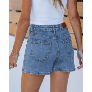 Trendy High Waisted Stretchy Denim Midi and Maxi Skorts