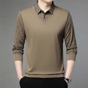 Men's Spring Layered Two-in-One Sweatshirt - Lightweight Fake Two-Piece Streetwear