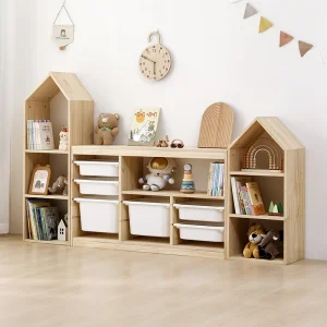 Kids Toy Storage Cabinet With Bookshelf Wooden Floor-standing Eco-Friendly Modern Kids Toy Storage Organizer