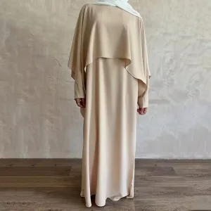 New Fashion Women's Muslim Long Sleeve Dress Islamic Abaya Modest Dresses Skin-friendly Soft Polyester Crepe Plain Dubai