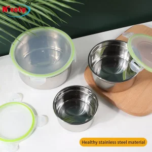 Kitchen Plastic Lid Stackable Stainless Steel Leakproof Food Storage Containers