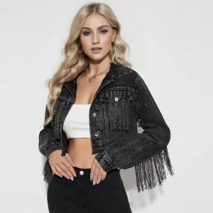 Women Casual Crop Tops Fringe Jeans