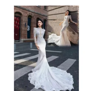Vestido de novia sirena de tul marfil