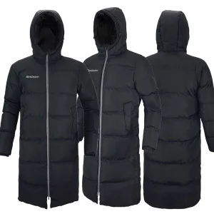 Black Sports Coat for Adults Kids Winter Long Down Hooded Padded Jacket Over Knee High Quality Warm