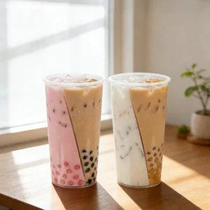 LOKYO Wholesale Custom PP 500ml 750ml Compartment Double Twin Cup Cold Juice Disposable Split Boba Tea Cups with Lid