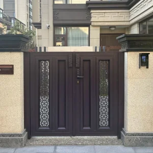 Minimalist Aluminum Garden Gate - Matte Black Geometric Design for Modern Villas