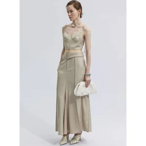 Wholesale Customized Women Tank Top with Long Skirt Sleeves Stripe Fabric Design Women Tank Top for Summer Spring Wear