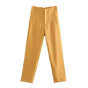 High Quality Women's Pants Slim Fit Casual Solid Color Pleated with Elastic Waist Formal Straight Leg OEM Available