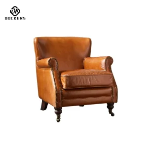 Home Living Room Vintage Furniture Wing Back Genuine Leather Side Sofa Accent Chair