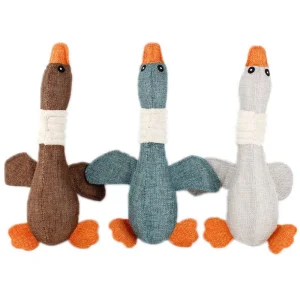 Custom Stuffed Animal Toys Dog Plush Toy Linen Duck Wild Goose Shape Bite-resistant Interactive Pet Squeaky Chew Toy