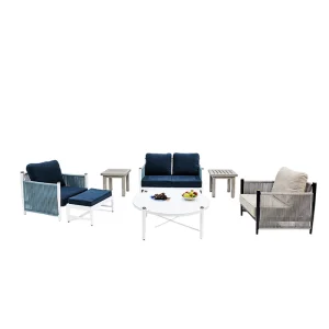 Wholesale Aluminum Outdoor Single Sofa Lounge Chair and Ottoman Hotel Patio Terrace Garden Modern Balcony Lounge Ottoman