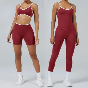 Wholesale Seamless 4 Piece Workout Set for Women Yoga Tank Top High Waist Biker Shorts Leggings Gym Activewear Fitness Clothing