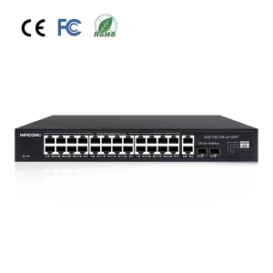 Intelligent AI Watchdog 24 Port 10/100/1000Mbps+ 2 Gigabit & 2 SFP Ports Optical Fiber Poe Switch for IP Camera