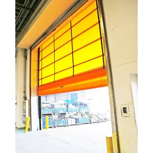 Automatic High Speed Wind Resist Belt Stacking Rolling Roll-up Overhead Coiling Fold-up Rubber Vinyl Warehouse Clean Room Folding Gate Garage Door