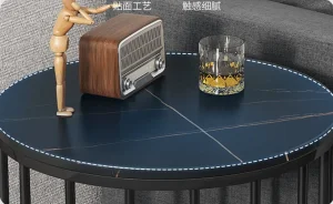 Black Marble Glass Modern Luxury Living Room Dining Table Steel Round Coffee Table