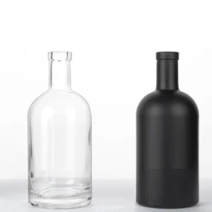 100ml 200ml 375ml 500ml 700ml 750ml 1000ml Clear Black Nordic Round Empty Rum Whisky Spirit Gin Vodka Glass Liquor Bottle with Cork Cap