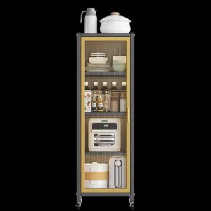 Freestanding Cabinet with 4 Shelves and Wheels Carbon Steel Bathroom Pantry Cabinet