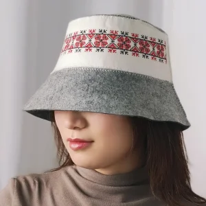 Wool Felt Sauna Hat with Nordic Embroidery