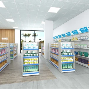 Light Duty Metallic Pharmacy Shelves Supermarket Rack Style Drug Holes Boards for Clinics and Pharmacy Chains