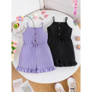 Minimalist Rib Texture Ruffle Romper