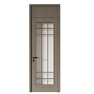 Modern Interior Design Bedroom Customized Internal WPC Door Wooden Veneer Finish Home Bathroom Decoration Glass Door