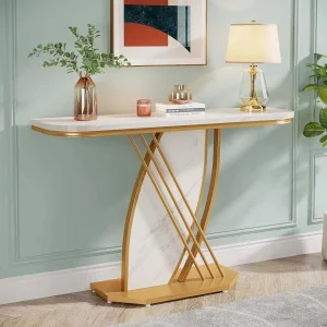 Custom Furniture Metal Base Sintered Stone Top Narrow Entryway Table High End Console Tables