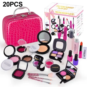 Hot Selling 20PCS Plastic Simulation Beauty Fashion Toys Little Girls Pretend Play Non-smeared Makeup Toy Set with Bag Non-Toxic