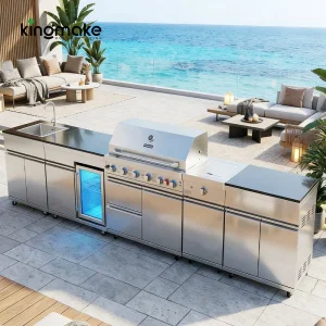 Stainless Steel BBQ Island with Wheels Wholesale Heavy Duty Grill Outdoor Kitchen Island for Restaurant