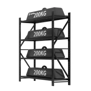 4-Layer Industrial Metal Storage Rack 200kg Capacity Long Span Steel Multi-Level Warehouse Shelf for Supermarket & Home Use
