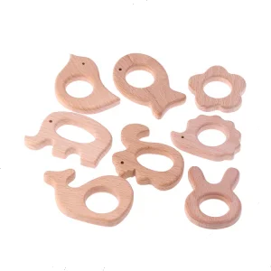 Wholesale Eco-Friendly Safe Baby Natural Wood Color Animal Shaped Wooden Teether Toys