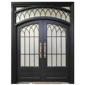 French Style Modern Double Wrought Iron Gate Exterior Security Entry Steel Metal Double Door