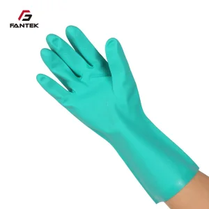 15 Mil Chemical Resistant Industrial Glove Green Nitrile Gloves Flock Line