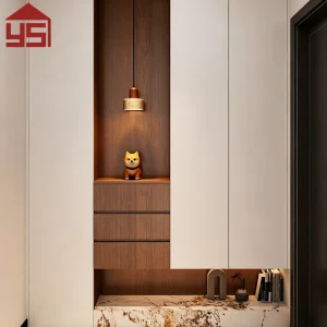 Luxury Contemporary Hallway Bespoke Multi-Functional Shoe Cabinet with Open Shelf Wood Veneer Hallway Unit