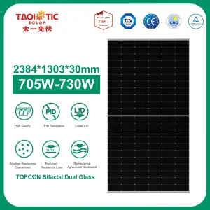 Módulo Solar Bifacial de Doble Cristal de Célula Solar Topcon de Módulo Monocristalino Taoísta 1 705-730W