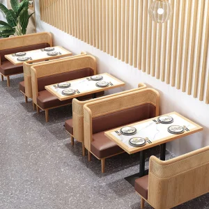 Custom Cafe Furniture Restaurant Sofa Bench Commercial Rattan Wood Restaurant Booth Seating