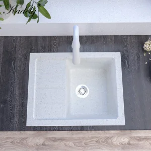 Elegant Matte White Granite Kitchen Sink with Drainboard