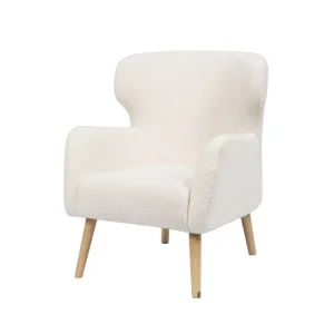 Upholstery Fabric Armchair in Ivory Leisure Sofa Chair with Wood Legs Accent Armchair
